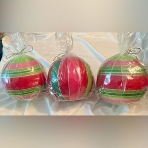 NWT Talbots Festive Gold Striped Holiday Unscented Wax Candles Set of 3